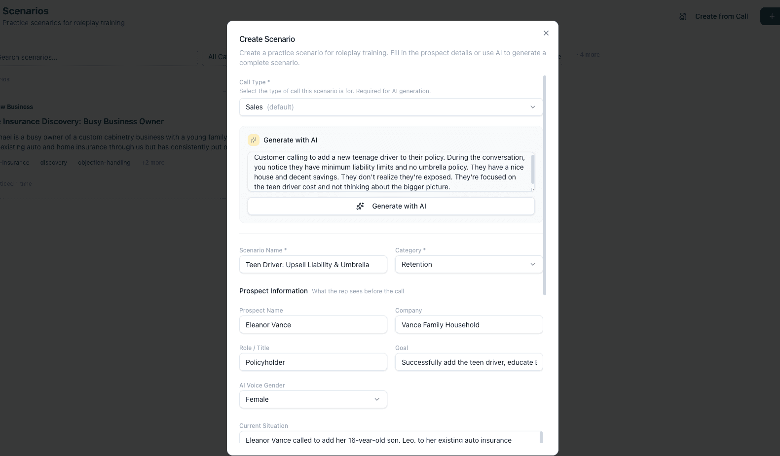 Call-to-Scenario generation